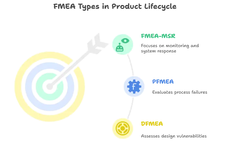Types of FMEA - DFMEA, PFMEA, and FMEA-MSR explain in infographic way